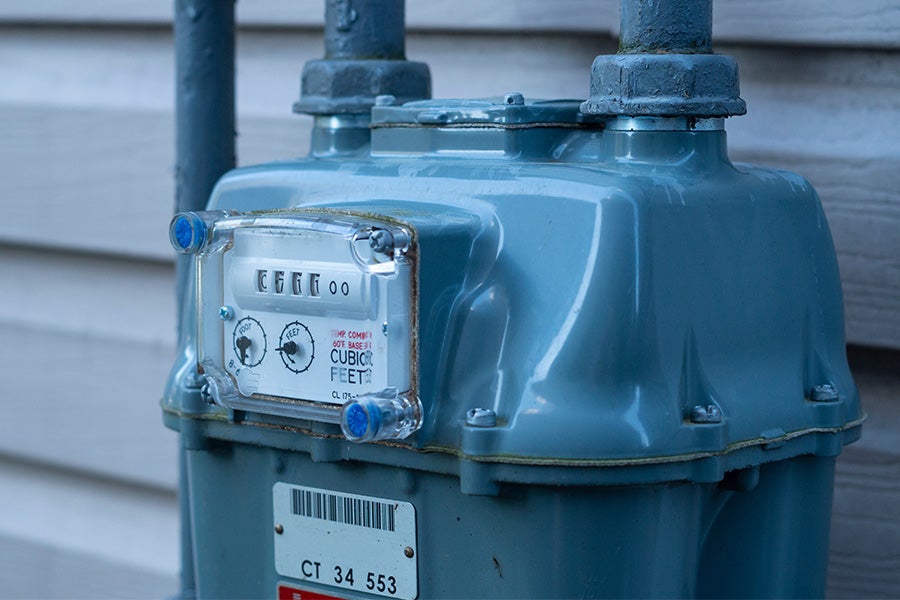 A gas meter which controls the gas supply to a home.