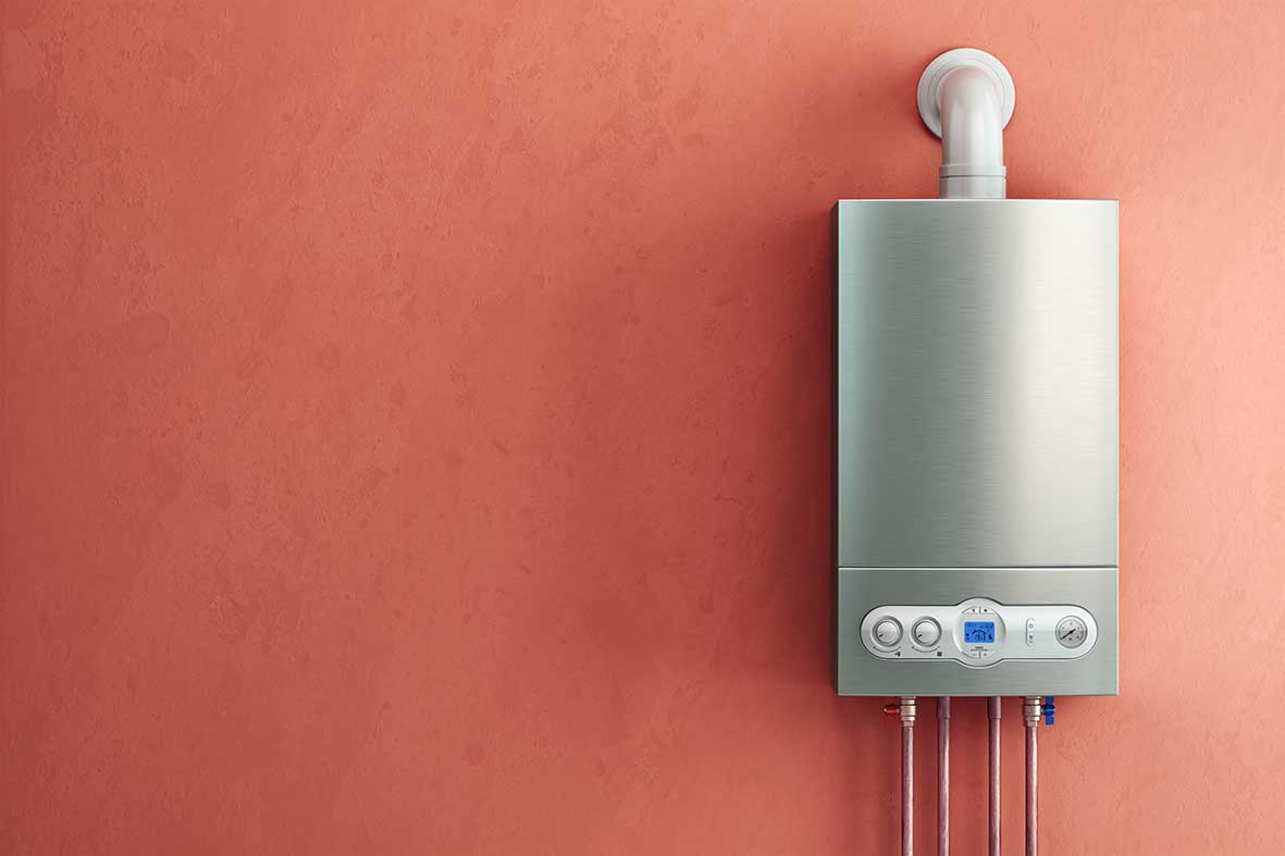 Gas boiler on red wall