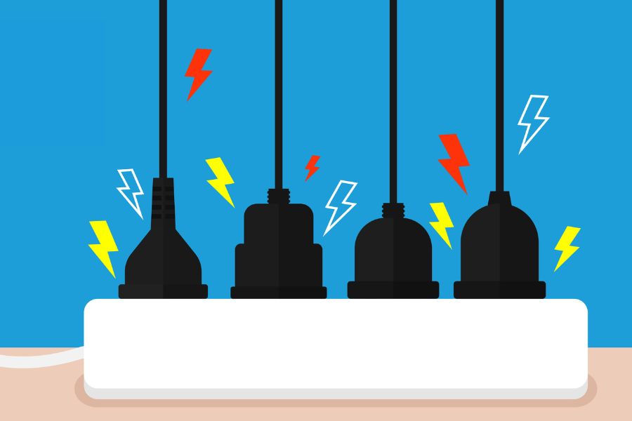 An illustration showing a full extension block, indicating an overloaded circuit