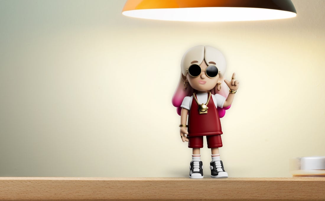 Lo Stress character standing beneath a lamp bulb