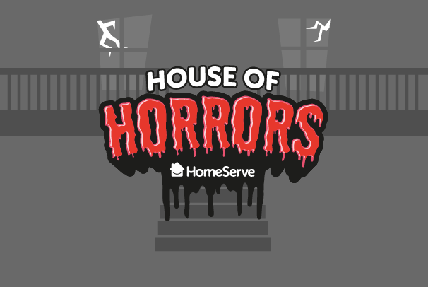 Background of a haunted house stairwell behind 'House of Horrors' text
